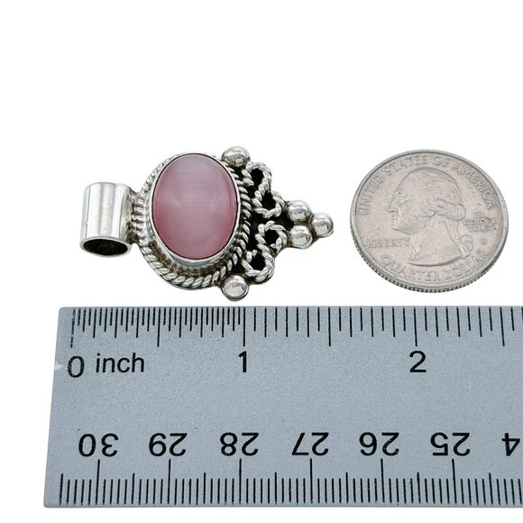 Vintage Sterling Silver 925 Pink Cat's Eye Pendant - Picture 4 of 5